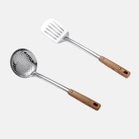 锅铲煎铲汤勺漏勺不锈钢厨具加厚粥勺子套装家用厨房用品炒菜铲子 加厚防烫--煎铲+漏勺