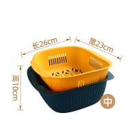 双层家用塑料沥水篮洗菜篮洗水果沥水篮厨房淘菜洗菜盆密孔多用篮 深蓝-中号