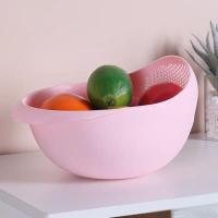 加厚淘米盆大号沥水盆淘米神器装菜盆细密筛家用洗菜沥水篮淘米器 加厚款-粉色 3个装2大1小(可联系客服调整颜色)
