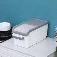 推拉滑盖式米桶塑料储米箱米缸面粉桶密封防虫防潮收纳盒30斤20斤 灰色盖-白色箱体 20斤米箱(送米杯)