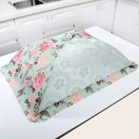 菜罩折叠饭菜罩餐桌罩食物罩防蝇罩长方形剩菜碗罩菜伞盖菜罩圆形 绿色牡丹长方形72*46加粗骨架