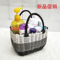塑料编织筐购物篮采摘篮家居菜篮子沐浴洗澡篮手提篮子浴室收纳篮 中号提篮黑灰白
