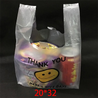 笑脸塑料袋批发加厚垃圾袋外卖食品包装购物打包背心手提袋子定制 透明笑脸普通厚一公斤 宽35*高55