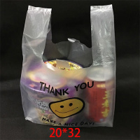 笑脸塑料袋批发加厚垃圾袋外卖食品包装购物打包背心手提袋子定制 透明笑脸加厚一斤 宽20*高32