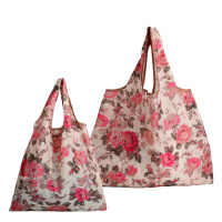 折叠便携妈咪买菜袋尼龙超市购物袋可承重力强收纳环保袋旅行袋 米白花