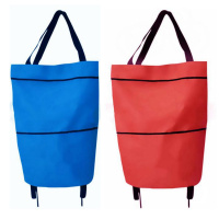 [4色可选择]多功能可折叠购物车手提购物袋便携式买菜车手拉车 蓝色+红色