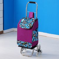 新款爬楼车购物车行李车手拉车可折叠便携买菜车购物车大号拉杆车 黑色 不锈钢车架+底板+水晶轴承轮