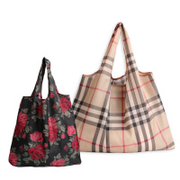 超市购物袋高承重便携可折叠妈咪环保袋买菜手提袋单肩旅行 一大条纹一中大红花