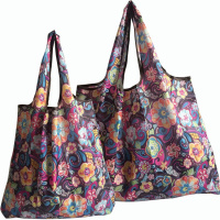 超市购物袋高承重便携可折叠妈咪环保袋买菜手提袋单肩旅行 喇叭花（一大一中）