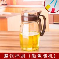 厨房用品玻璃调味罐盐罐佐料盒调料盒家用防漏油壶酱油瓶醋瓶套装 咖啡色 3调味罐+1油壶+底座+杯刷