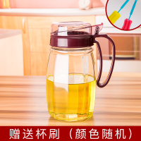 厨房用品玻璃调味罐盐罐佐料盒调料盒家用防漏油壶酱油瓶醋瓶套装 酒红色 3调味罐+1油壶+底座+杯刷