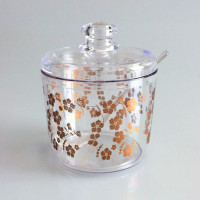 调料盒(配勺)家用套装塑料调料瓶调料罐 辣椒罐饭店味精盐味精盒 330ML印花调味缸 6只装