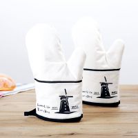 厂家直销微波炉加厚防烫隔热烤箱耐高温烘焙厨房居家日用手套 白色风车(纯棉加厚) 一双