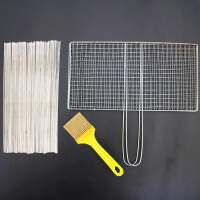 不锈钢烧烤签子扁签户外羊肉串烤肉钢签铁签工具全套用品烧烤针 大号网夹+80圆签+毛刷