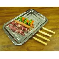 不锈钢烧烤签子网夹烧烤针羊肉串烤肉工具用品夹子户外钢针铁钎子 木柄扁签[25只]