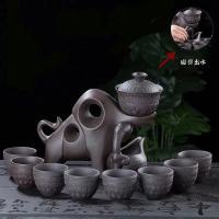 全自动功夫茶具套装家用茶壶懒人茶杯冲茶器磁引紫砂陶瓷泡茶器 牛气冲天(家用泡沫装)