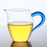 耐热公道杯耐高温玻璃公道杯优质耐热玻璃功夫茶具公杯茶海分茶器 企鹅公杯蓝色把约400毫升送过滤网
