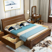 现代简约中式家具实木床双人床1.8米1.5主卧高箱储物婚床橡木大床