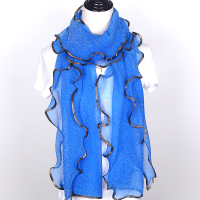 [优先发货]冬季围巾女荷叶边亮丝纯色围巾长款百搭穆斯林纱巾民族风丝巾围脖