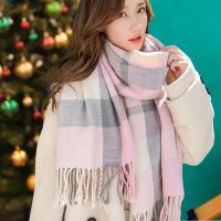 [优先发货]围巾女冬天韩版百搭新款学生格子毛线仿羊绒披肩冬季女士加厚围脖