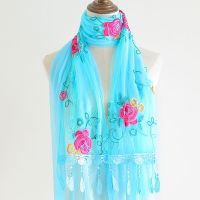[优先发货][亏本冲量]围巾女秋冬新款长款绣花纱巾百搭丝巾刺绣蕾丝女围脖