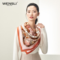 万事利真丝丝巾春夏新品围巾两用披肩桑蚕丝大方巾双面印花-星语