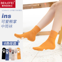 蓓乐妃袜子女娃春夏季中筒棉袜中长筒女袜透气灰色可爱学生青少年卡通日系女童袿孑