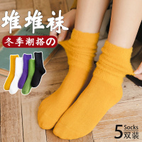 蓓乐妃堆堆袜子女棉祙中筒冬季加厚黄色女孩冬天毛毛大童英伦皮鞋丢丢