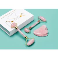 脸部按摩器滚轮女手动推提拉紧致美容神器滚珠|粉晶滚轮+心形刮痧礼盒装