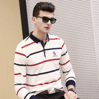 生利发秋季新款长袖男式T恤衫 条纹商务翻领男士T恤男装厂家批发
