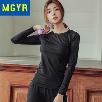 MGYR运动T恤女士圆步健身瑜伽长袖上衣春秋季户外衣女速干T恤