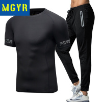 MGYR跑步套装男健身房运动装备篮球训练紧身上衣吸汗速干晨跑速干衣裤套装