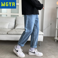 MGYR牛仔裤男直筒宽松潮牌裤子男秋季款ins港风韩版潮百搭九分裤户外休闲裤