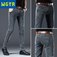 MGYR秋季灰色牛仔裤男士韩版潮流修身弹力小脚裤休闲裤子男户外休闲裤