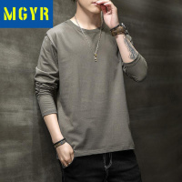 MGYR男士长袖T恤2021新款春季白色纯棉打底衫破洞潮牌潮流内搭速干T恤