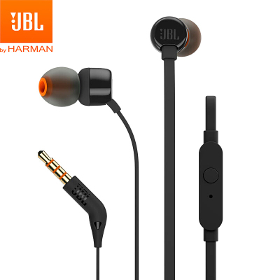 JBL T110 立体声入耳式耳机耳麦 运动耳机 电脑游戏耳机 手机有线耳机带麦可通话黑色