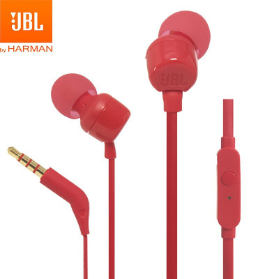 JBL T110 立体声入耳式耳机耳麦 运动耳机 电脑游戏耳机 手机有线耳机带麦可通话 红色