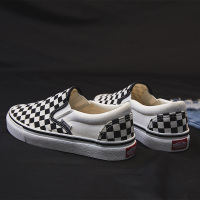 黑白格子帆布鞋女2020新款春季潮板鞋半拖学生百搭一脚蹬懒人鞋子