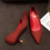 XeeJee些久尖头单鞋女仙女风配裙子穿的温柔鞋秋季2020年新款婚鞋高跟新娘鞋