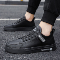 XeeJee冬季男鞋皮面全黑色软皮厨师软底工作休闲皮鞋男板鞋上班防水潮鞋