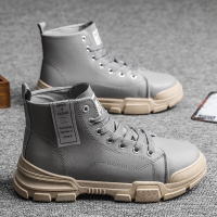 XeeJee皮面黑色马丁靴男潮高帮防水中帮鞋子英伦风皮鞋秋季皮靴休闲男鞋
