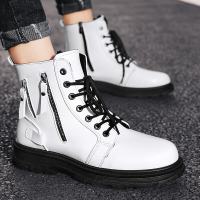 xeejee冬季马丁靴男秋季英伦皮鞋男靴英伦机车工装靴子高帮拉链黑色男鞋