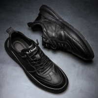 xeejee男鞋子夏季2020新款板鞋全黑色防水休闲皮鞋百搭软面皮英伦潮鞋子