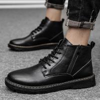 xeejee秋冬马丁靴男休闲高帮英伦风潮流工装男靴百搭男士机车黑色皮靴男