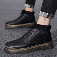 xeejee秋季2020新款男鞋袜子口纯皮高帮休闲皮鞋潮男英伦中帮机车马丁靴