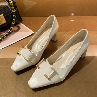 xeejee高跟鞋女2021年春季新款时尚百搭方扣粗跟单鞋小方头浅口气质女鞋