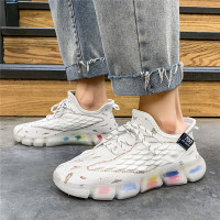 些久爆米花男鞋夏季中学生飞织网面透气运动跑步鞋内增高小白潮鞋