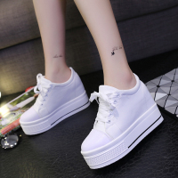 些久春秋内增高女鞋10cm坡跟休闲运动鞋34码小白鞋厚底松糕鞋系带板鞋