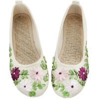 些久新款夏季女鞋老北京布鞋亚麻孕妇黑色牛筋平底妈妈鞋绣花单鞋