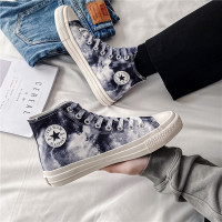 些久高帮帆布鞋男高邦鞋子手绘印花潮鞋韩版百搭板鞋2021春季新款男鞋